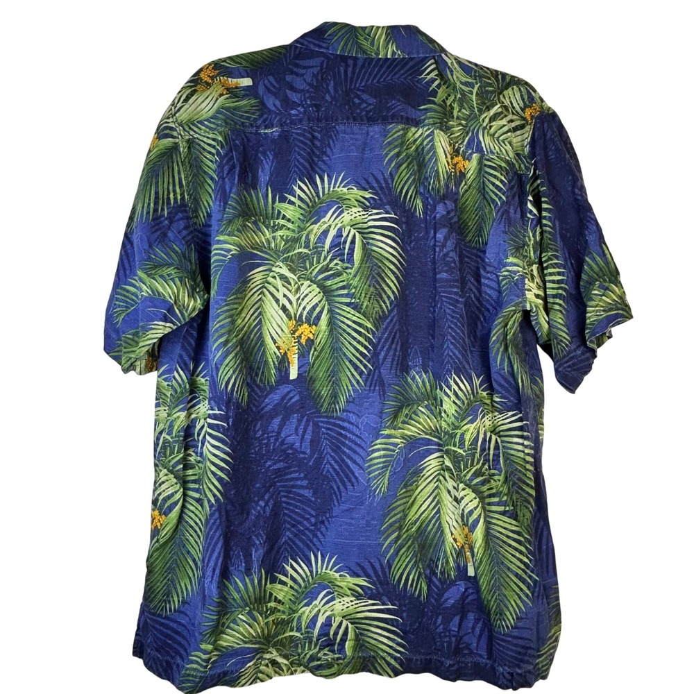 Tommy Bahama Mens Silk Palm Tree Button Up Shirt Large Blue Aloha Tropical - Picture 2 of 7